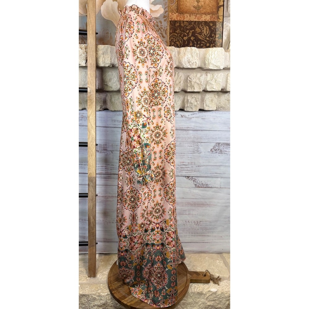 Boden Silk Blend Tapestry Print Ruffle Neck Maxi Dress Pink Multi Size 6 - Picture 8 of 16
